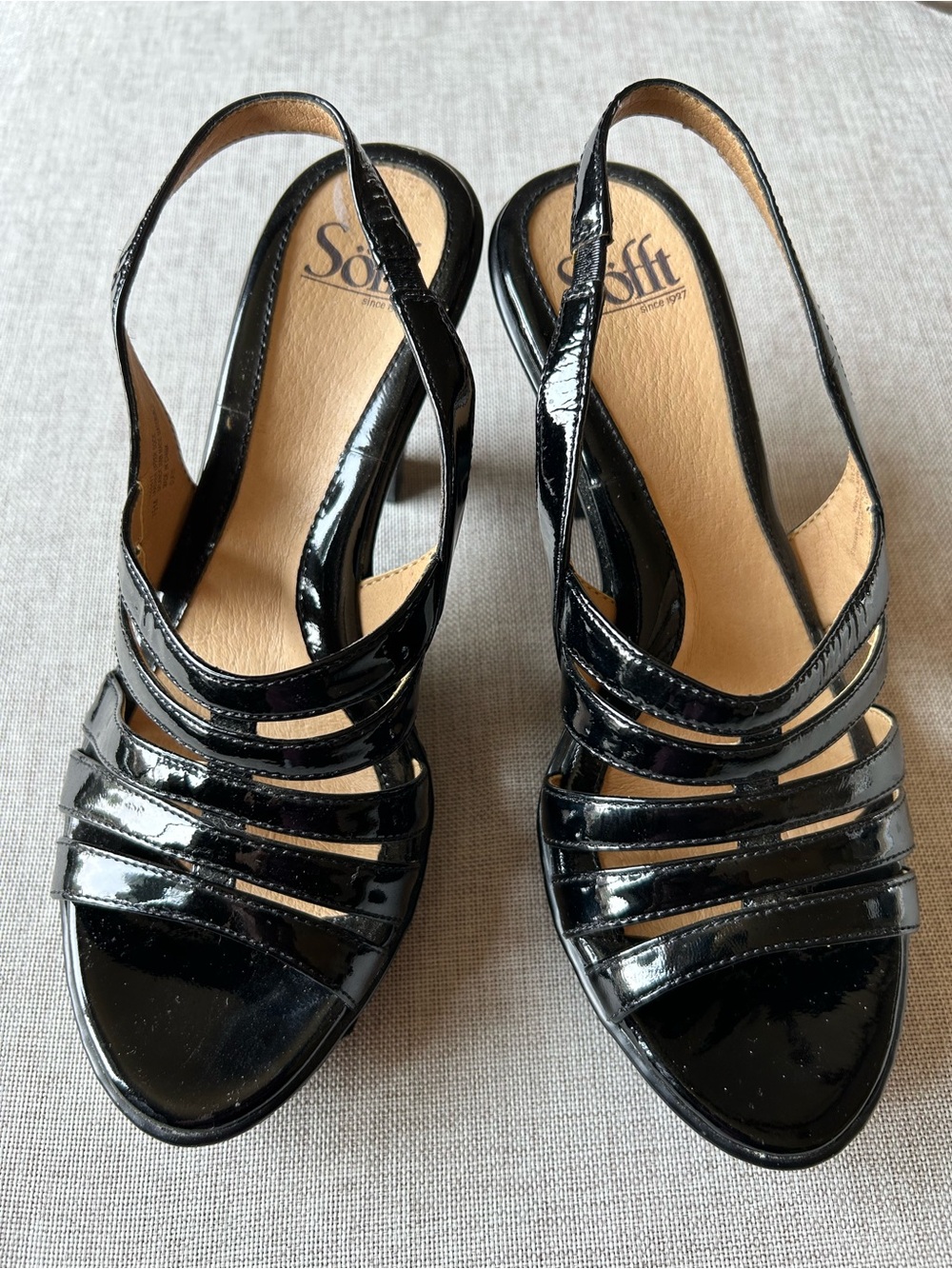 Sofft Black Patent Multi-Strap Slingback Heels